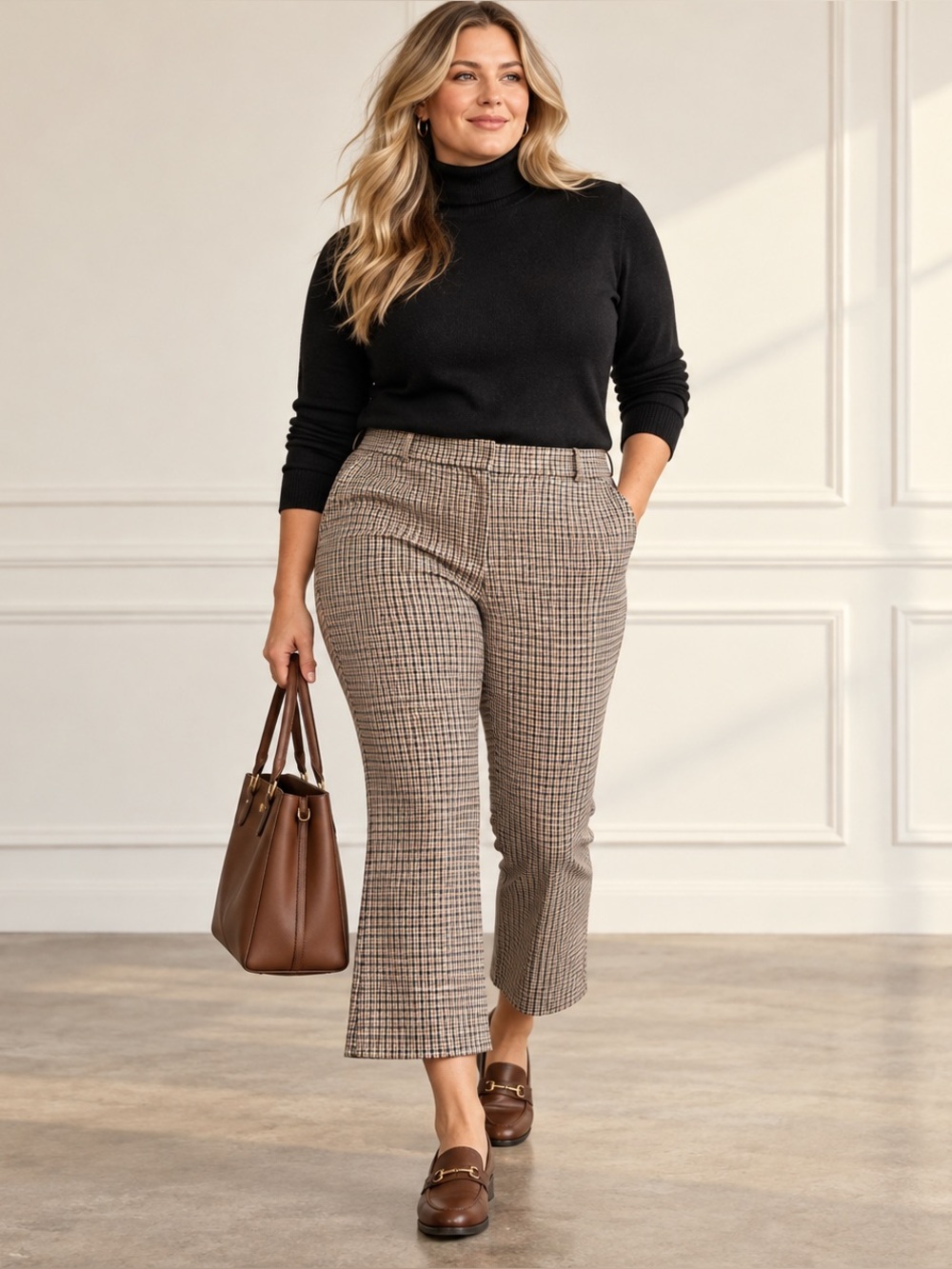 J.Crew Kelsey Pant Women’s 16 Black Brown Houndstooth Plaid Kick Flare Crop NWT